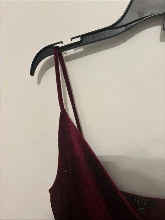 IRIS Burgundy Sparkle Cowl Neck Midi Dress - Picture 5 of 5